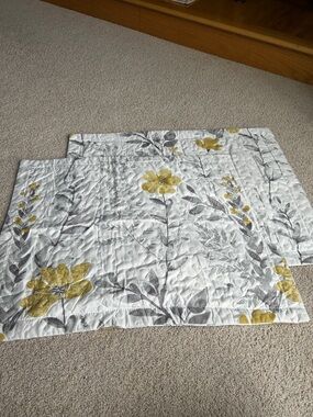 WHITE GRAY, AND YELLOW FLORAL PILLOW SHAMS